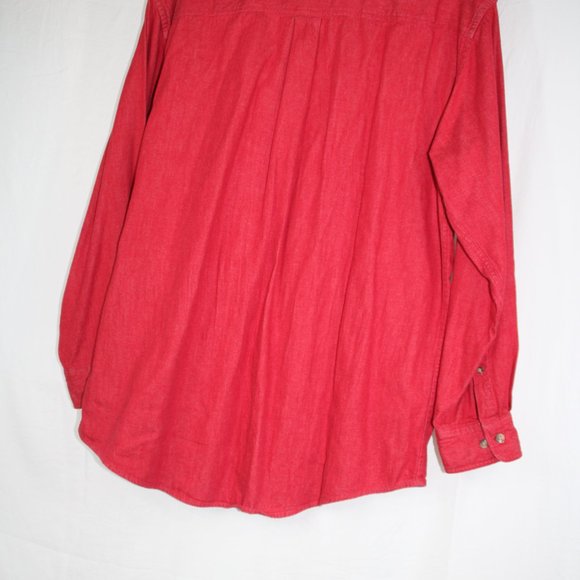 Vintage 90s Lands End Mens Medium Faded Stonewashed Cotton Button Up Shirt - Picture 8 of 9